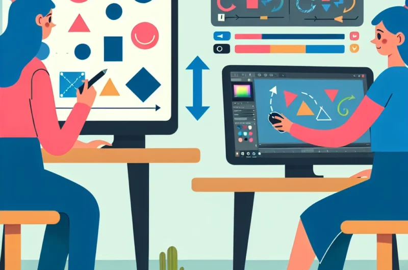 "Beginner-friendly guide on animating simple shapes in video editors, featuring a visual demonstration of animated geometric shapes like circles and squares with movement effects."